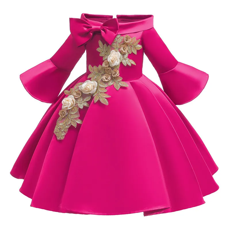 Weihnachten Kinder Mädchen Hochzeit Blumenkleid Prinzessin Party Spitze Applikationen Elegant Winter Baby Geburtstag 210508