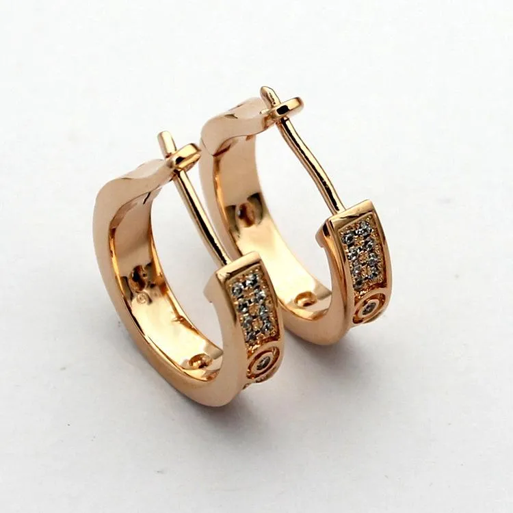 Fashion Jewelry Metal Copper Love Stud Earring With Full Diamond For Mother And Women Girls Earring jewelry 3 Colour Select