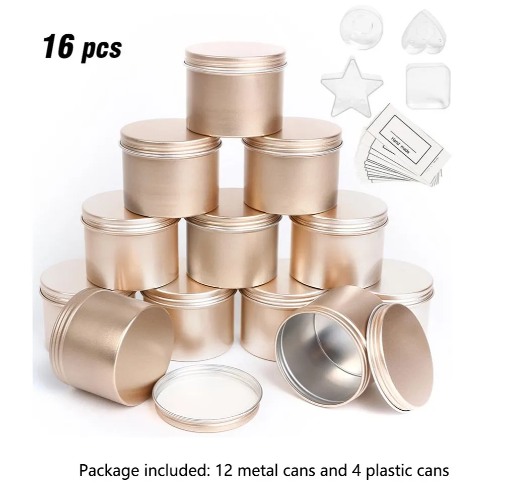 Caixa de lata redonda de metal, vela preta, alumínio, armazenamento, pote vazio, parafuso liso, latas, creme, recipiente cosmético, dourado, prata 277g