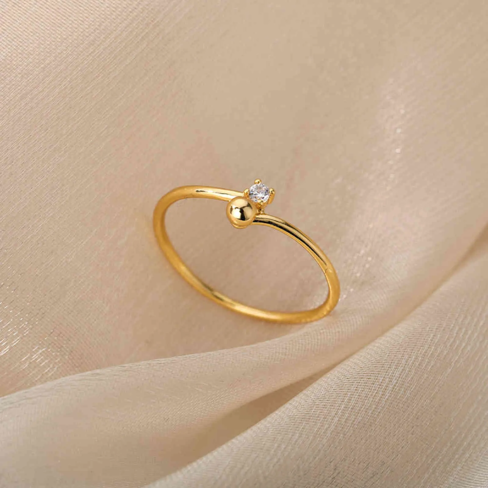 Enkel rund pärla Zircon ringar för kvinnor rostfritt stål guld geometrisk justerbar ring femme bröllop förlovning smycken gåva g1125