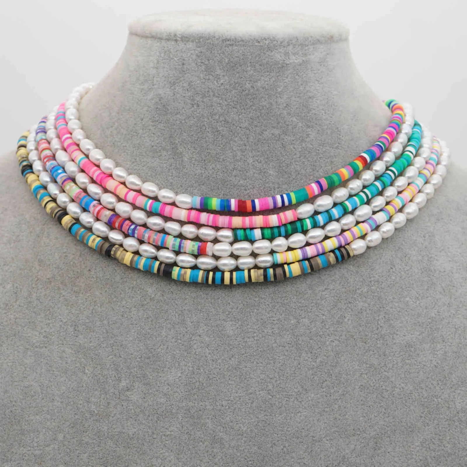 Go2Boho collier de perles d'eau douce femmes bijoux en argile polymère Heishi 4mm perles mode 2020 fait à la main tour de cou chaîne en acier inoxydable