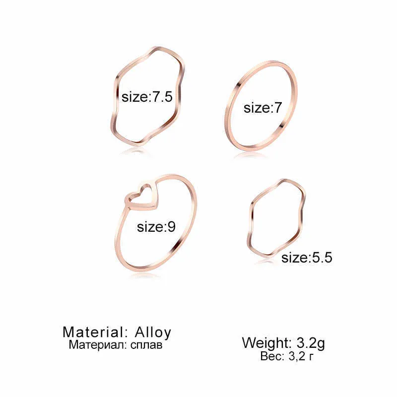Moda Gül Altın Kalp Dalga Yüzükleri Kadınlar İçin Set Minimalist Geometrik Metal Parmak Yüzüğü Modaya Parti Takı 2021 Yeni Q07083188695