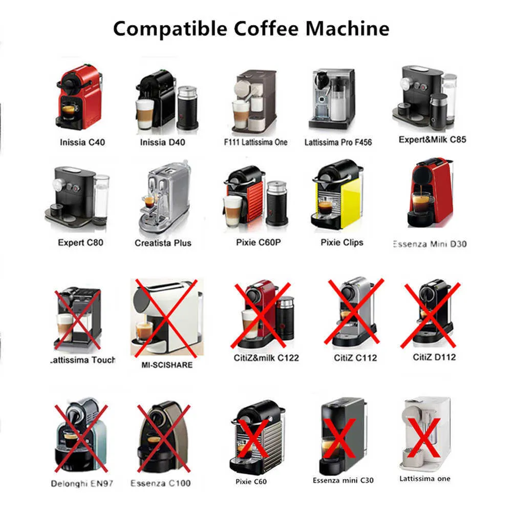 Icafilas dla Nespresso Refillable Stal nierdzewna Filtry do kawy Capsule Espresso Wielokrotnego użytku Puchar Z Łyżką Sabotażową 211008