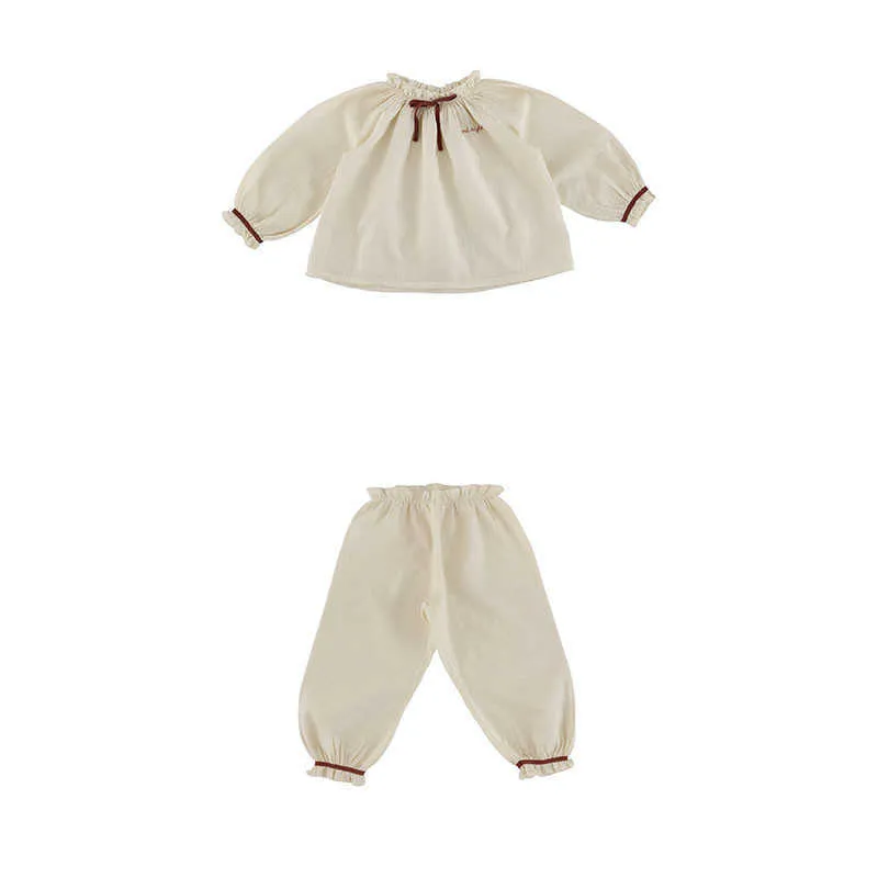 Li* Kinder Mädchen Langarm Schlafkleid Beatoful Vintage Kinder Pyjama Sets weiche und hochwertige Baumwoll-Heimkleidung 210619