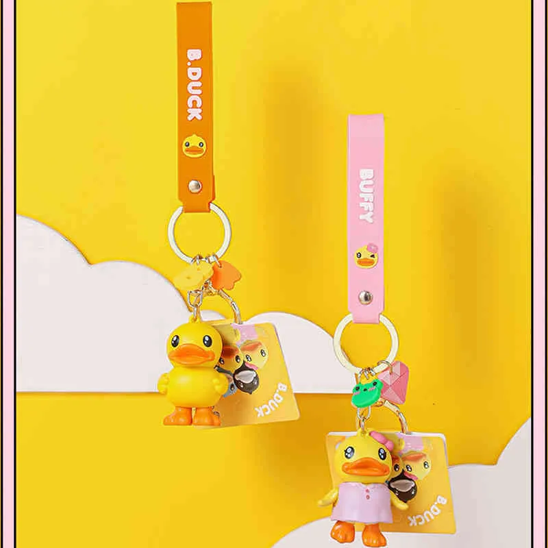Tecknad B.Duck Little Yellow Duck Nyckelring för kvinnor Väska hänge Creative Doll Ryggsäck Nyckeltillbehör Nyckelring Bil Exklusiv present