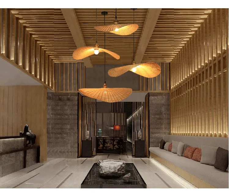Lampe à suspension en bambou tricotée à la main, courbe créative, lumière de feuille, el Restaurant, café, centre commercial, boutique, chambre à coucher, suspension faite à la main, Cha288H