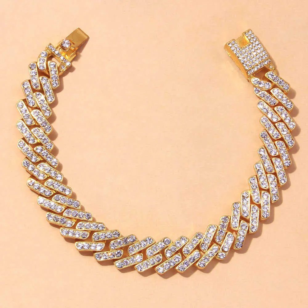Punk Miami 12mm Bracelet de cheville cubain hommes pour femmes Bracelet chaîne à maillons glace sur tout épais à la mode cristal Rock bracelets de cheville bijoux 211018254A