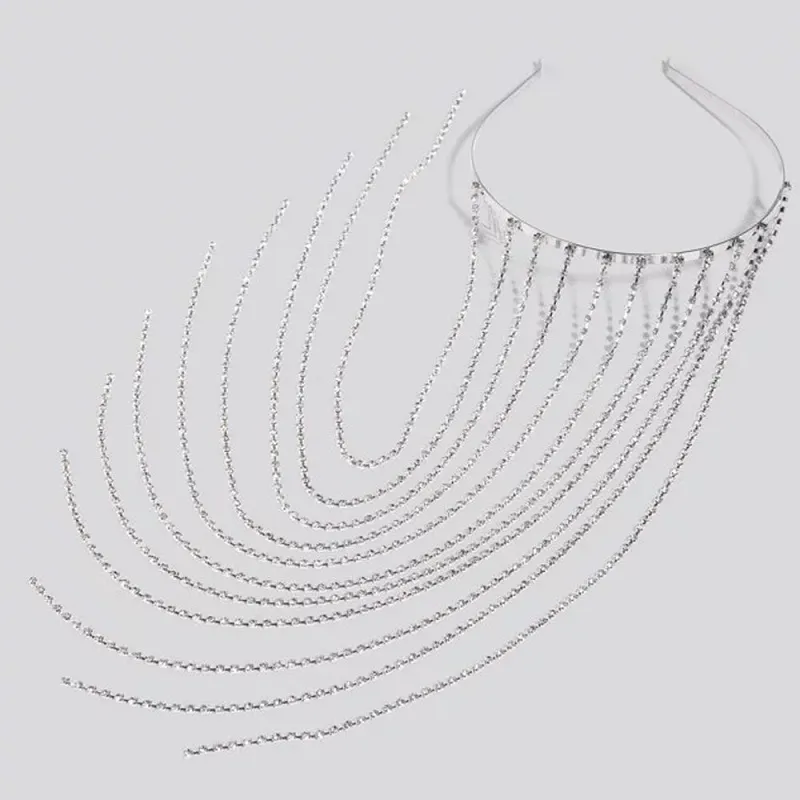 Plein strass Long gland cristal bandeau casque pour femmes Bijoux cheveux cerceau tête chaîne accessoires mariage bandeau fête Je186U