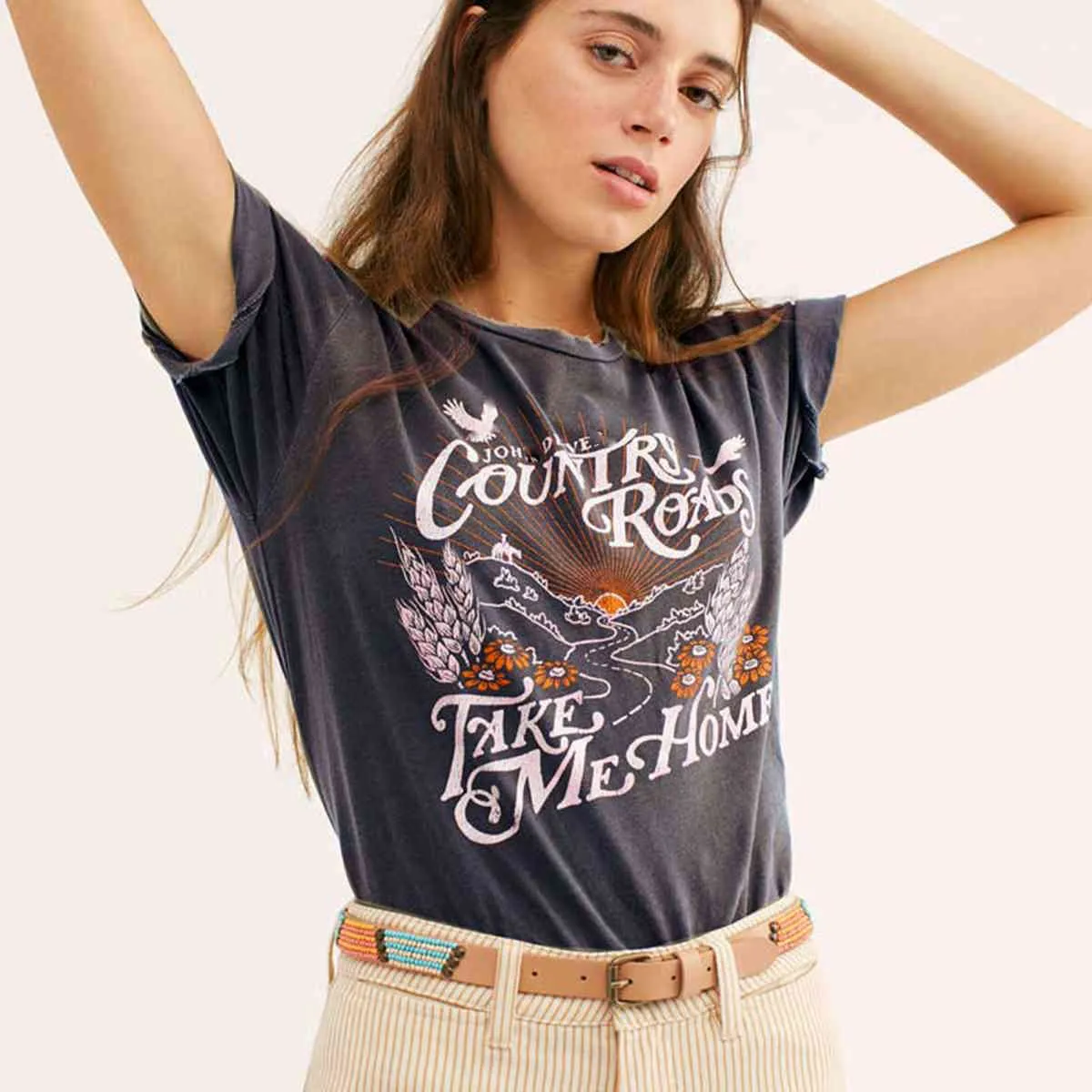 Jastie korte mouw zomer t-shirt tops vrouwen hippie chic grafische tee casual strand top blusa o-hals pullover tees shirts 210419