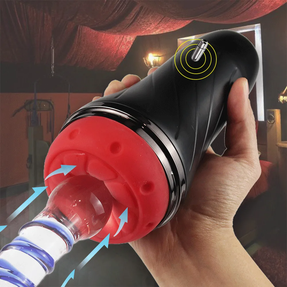 Automatisk manlig onani Cup Electric Masturabator Men som vibrerar sexiga leksaker för sugande konstgjorda vagina fickpussar