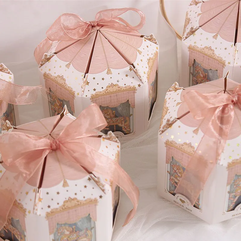 Carousel Paper Gift Box With Ribbon Wedding Favors And Gifts Party Baby Shower Candy Box Birthday Party Decorations Present Gift9484668