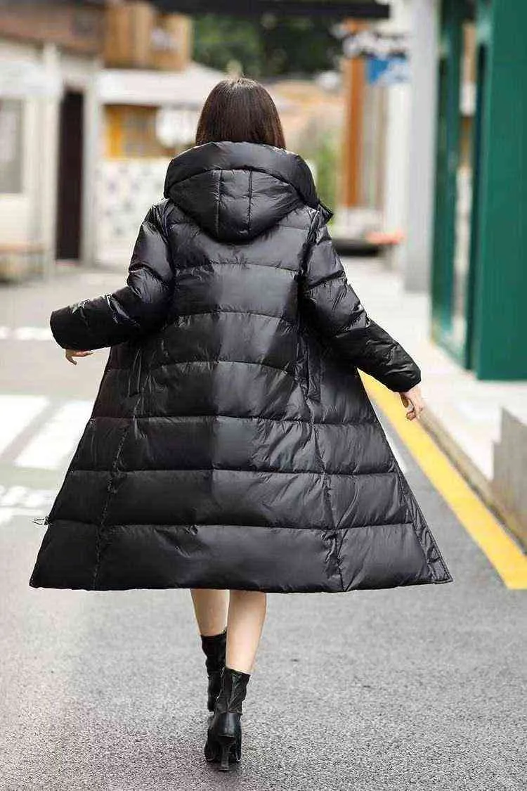 Ladies Long Warm Thick Down Coat Hooded Jacket Vintage Women Oversize Luxury Waterproof Jackets Female Outerwear Clothing 211126