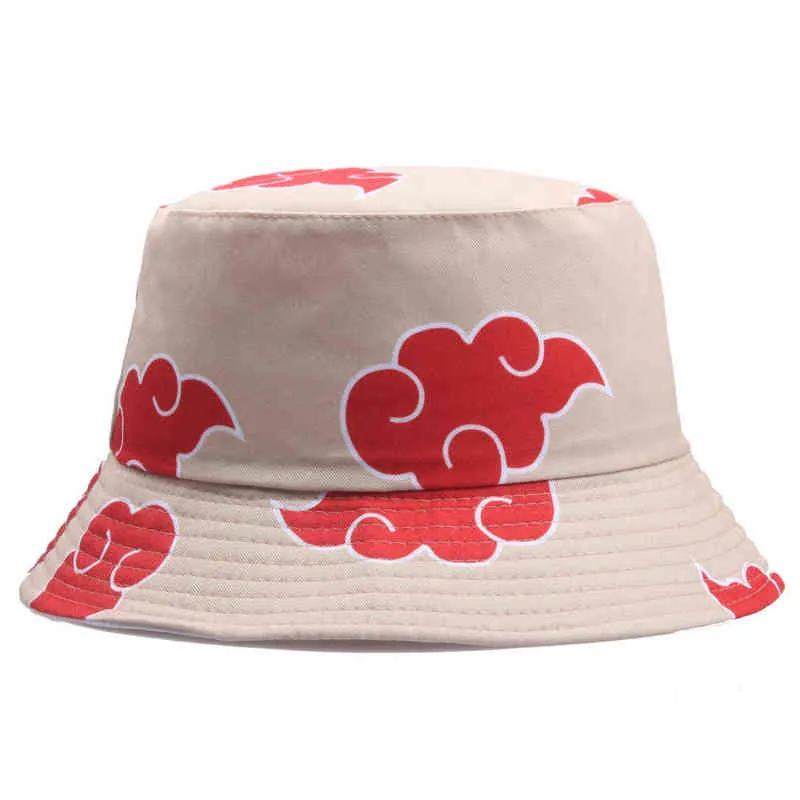 Rimiut Red Cloud Anime Cartoon Broderie Seau Chapeau Coton Personnalisé Hommes Femmes Protection Solaire Chapeaux De Pêche Casquettes D'été Y220301