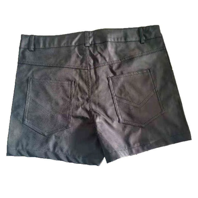Heren Sexy Slanke PU-lederen Shorts Fitness Sport Punk Style Shorts zonder riem S-5XL H1210