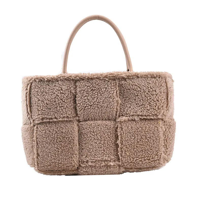 Tide Minibags Sac en laine d'agneau tissé Sac fourre-tout en peluche pour femme Sac à main en peluche