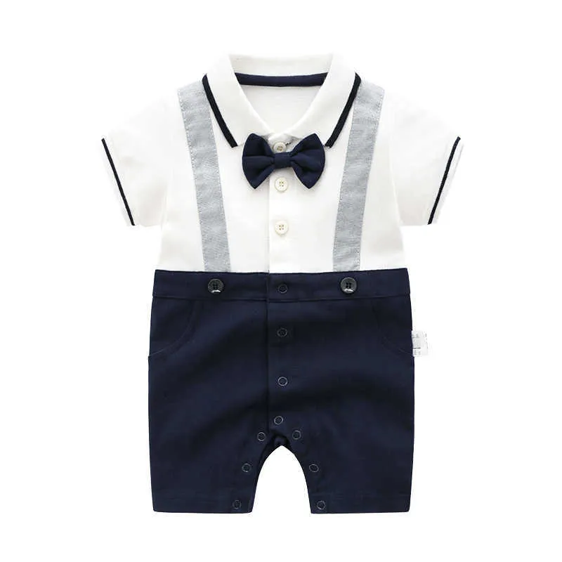 Baby Boys Gentleman Romper born Formal Outfits Children Birthday Baptism Clothes Toddler Infant Cotton Jumpsuit 210615