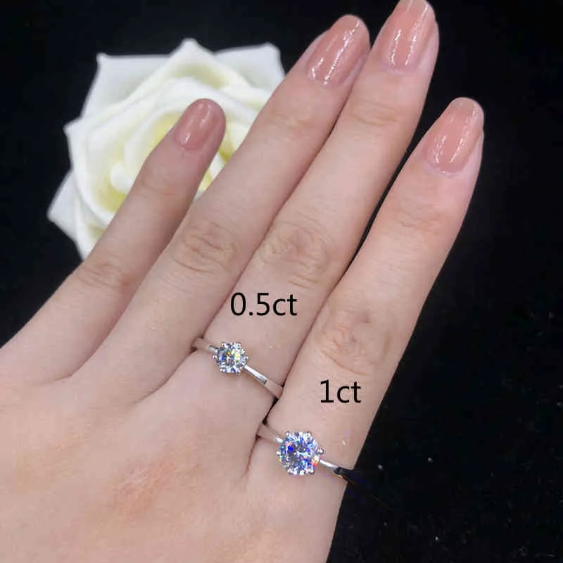 Real Natural Moissanite 3CT Carat Ringar för Kvinnor Förlovning S925 Silver Ring Pläterad AU750 D Färg Brud Smycken Drop Shipping