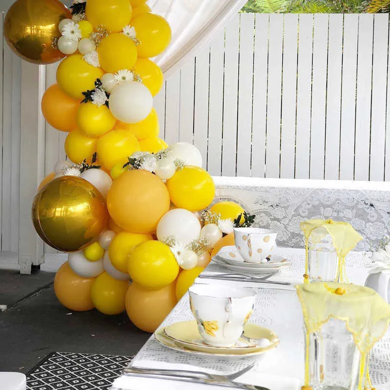 Lemon Yellow Balloons Garland Arch 4D Gold Foil Balloon Kit Ivory Balon Wedding Birthday Baby Shower Party Decorations leveranser G0386787