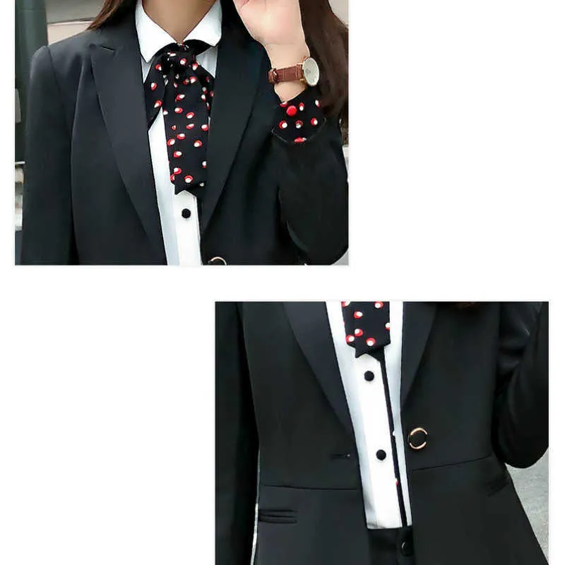 Bayanlar siyah takım elbise sonbahar mizaç bayan iş ofis ceket kadın moda pantolon iki parçalı tulum 210527