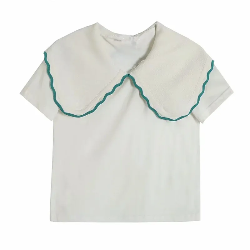 Kontrast Białe Koszulki Kobiety Krótki Rękaw Crop Top Female Summer Fashion Cute Women's Cotton T-shirt dla dziewcząt 210519