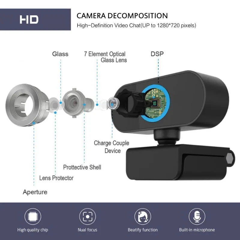 CAM 1080p HD med mikrofon autofokus USB 2.Desktop Mini Web Camera Computer