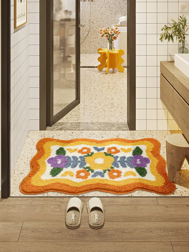 Flora Badrum Mat Chic Simple Fresh Green Garden Orange Lila Tulpan Soft Carpet Super Absorbent Slip-Resistant Pad 220301