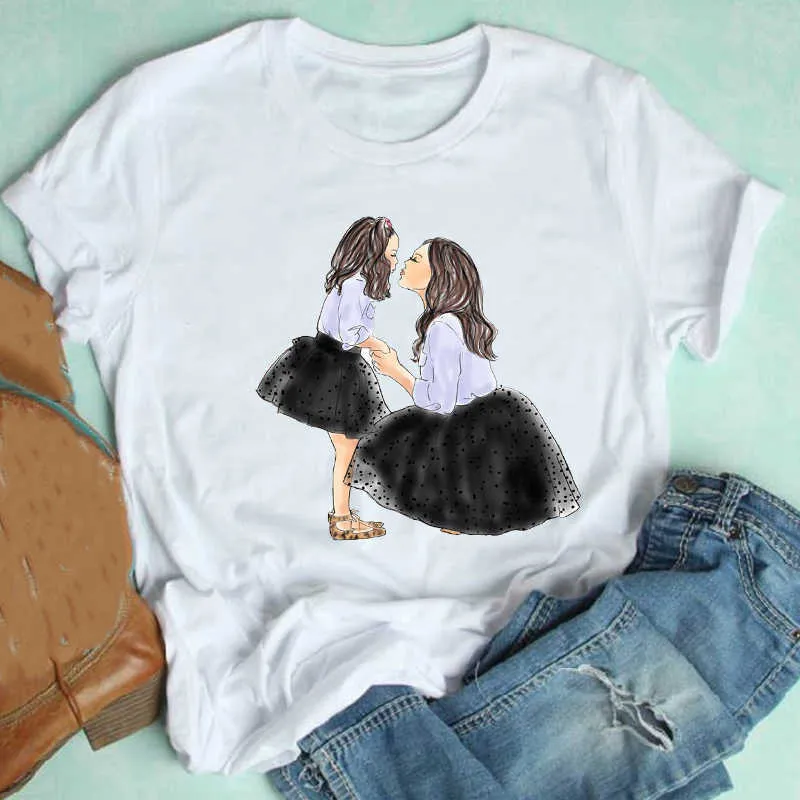 Femmes manches courtes fille fille mignonne Mujer Camisetas dessin animé maman mère vêtements imprimer t-shirt femme t-shirt graphique t-shirt x0527