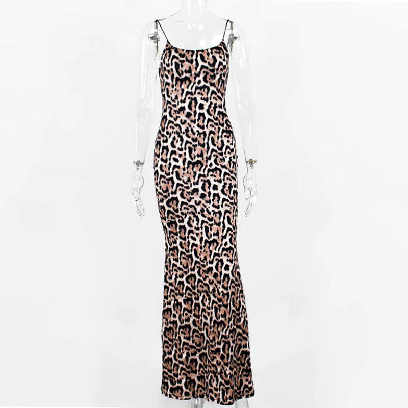 Colysmo leopard maxi dress kvinnor spaghetti rem backless vintage sexig strand elegant lång es animal print vestidos 210527