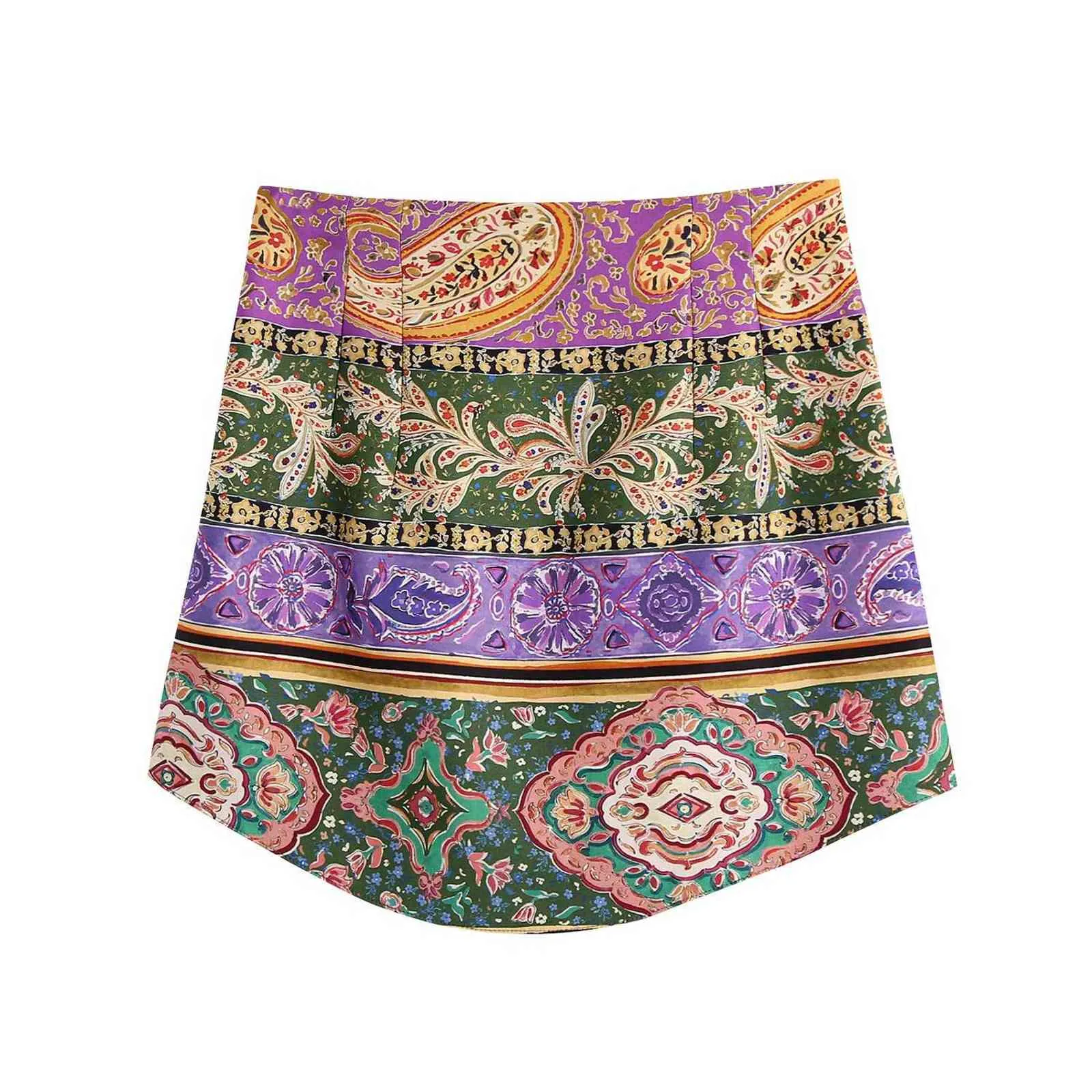 TARF ZA Печатная рубашка + юбки набор моды с длинным рукавом блузки летом цветочные печать мини-шорты 211106