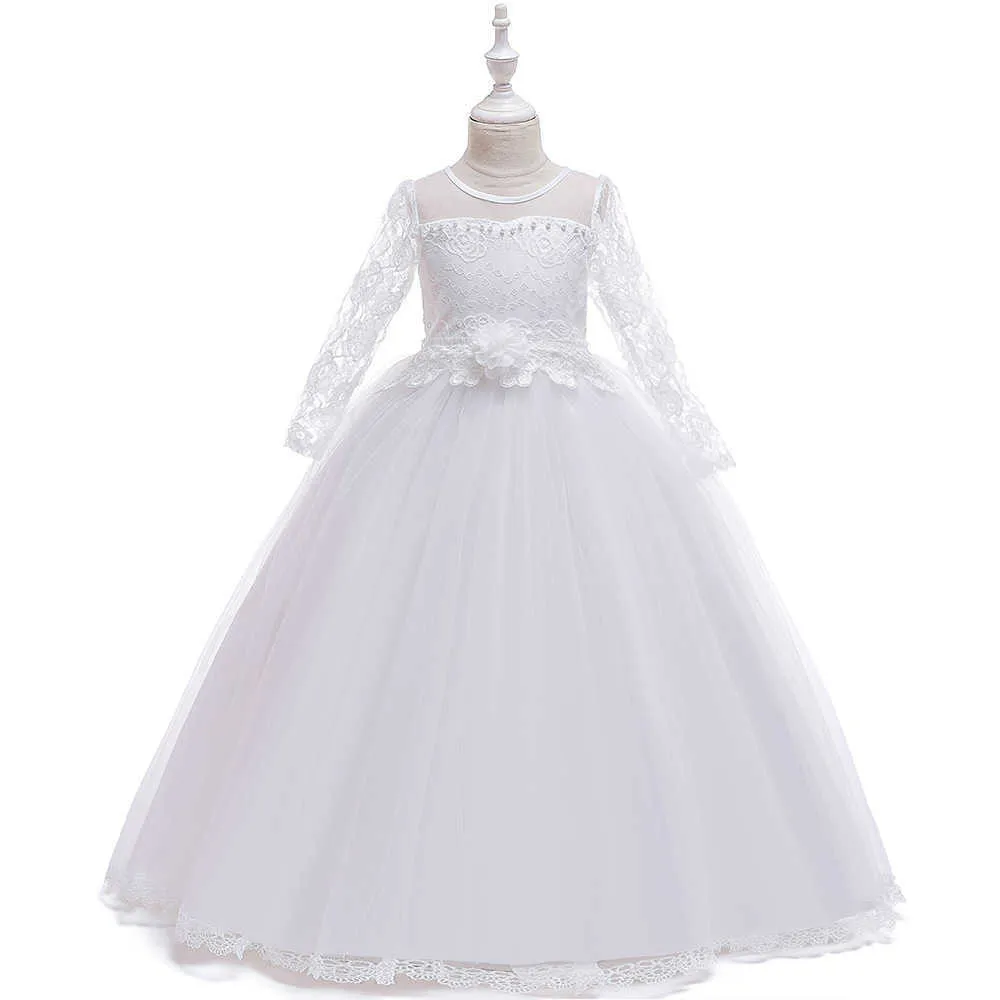 Mode Mädchen Prinzessin Pageant Party Langes Abendkleid Elegante Spitze Blume Mädchen Flauschigen Kleid Beste Kleidung Für Kinder Q0716