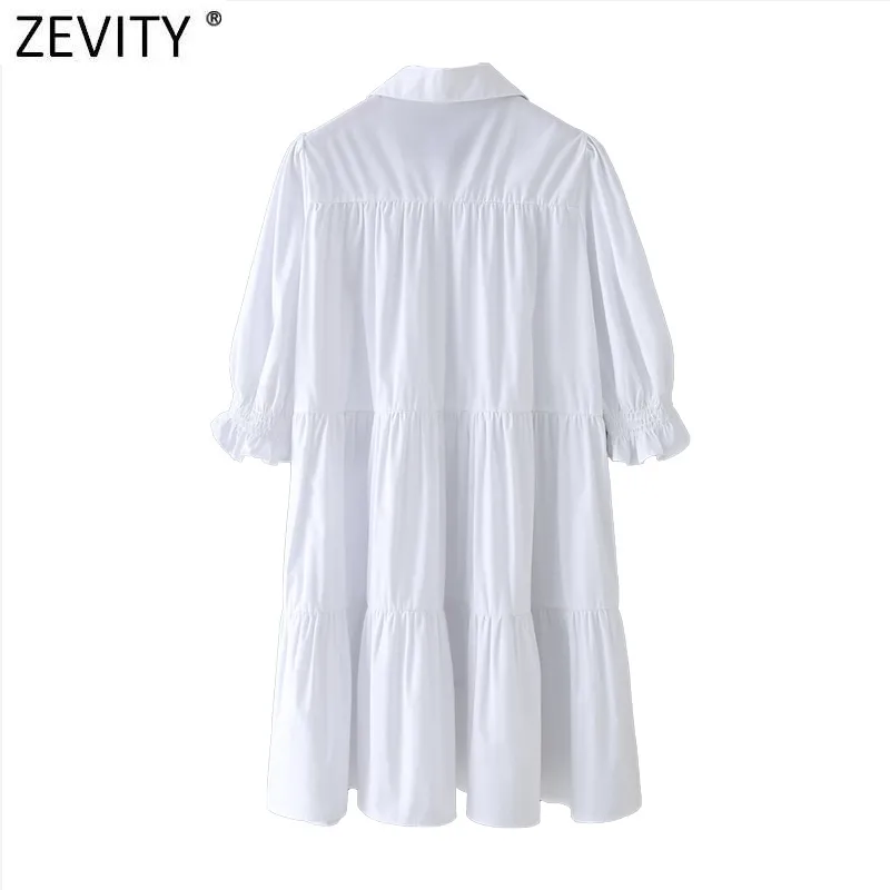 Kadınlar Yatak Pileleri Beyaz Gömlek Elbise Şık Puf Kılıf Ofisi Leydi Vestido Business Mini DS4981 210420244C