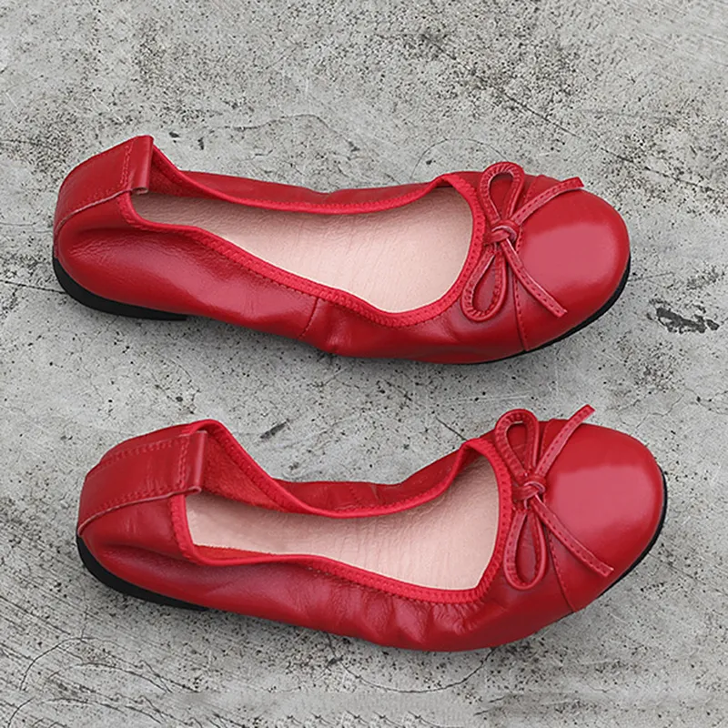 Klassieke ballet flats schoenen vrouwen loafers lederen slip-on zachte opvouwbare schoen elegante dame werkschoenen grote maat mocassins