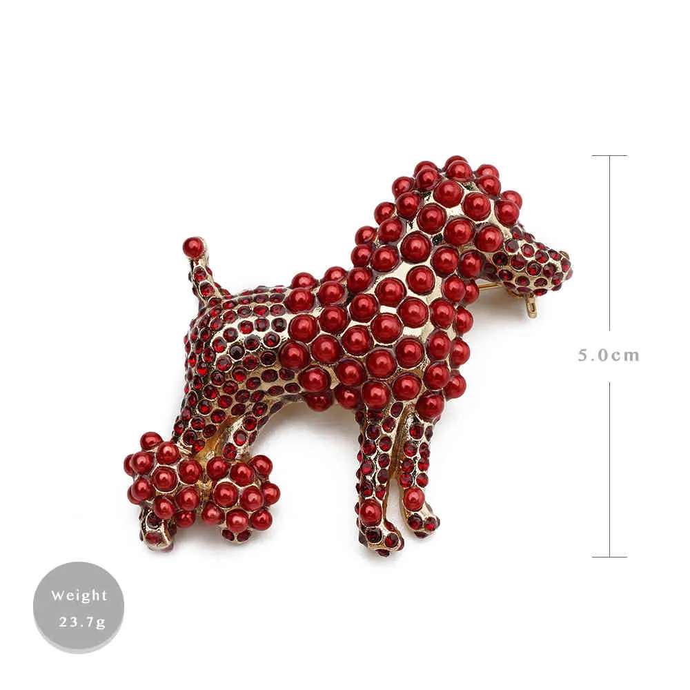 E21 rispada trendig full röd kristall söt rhinestone poodle hund brosch pin för kvinnor flicka barn gåva