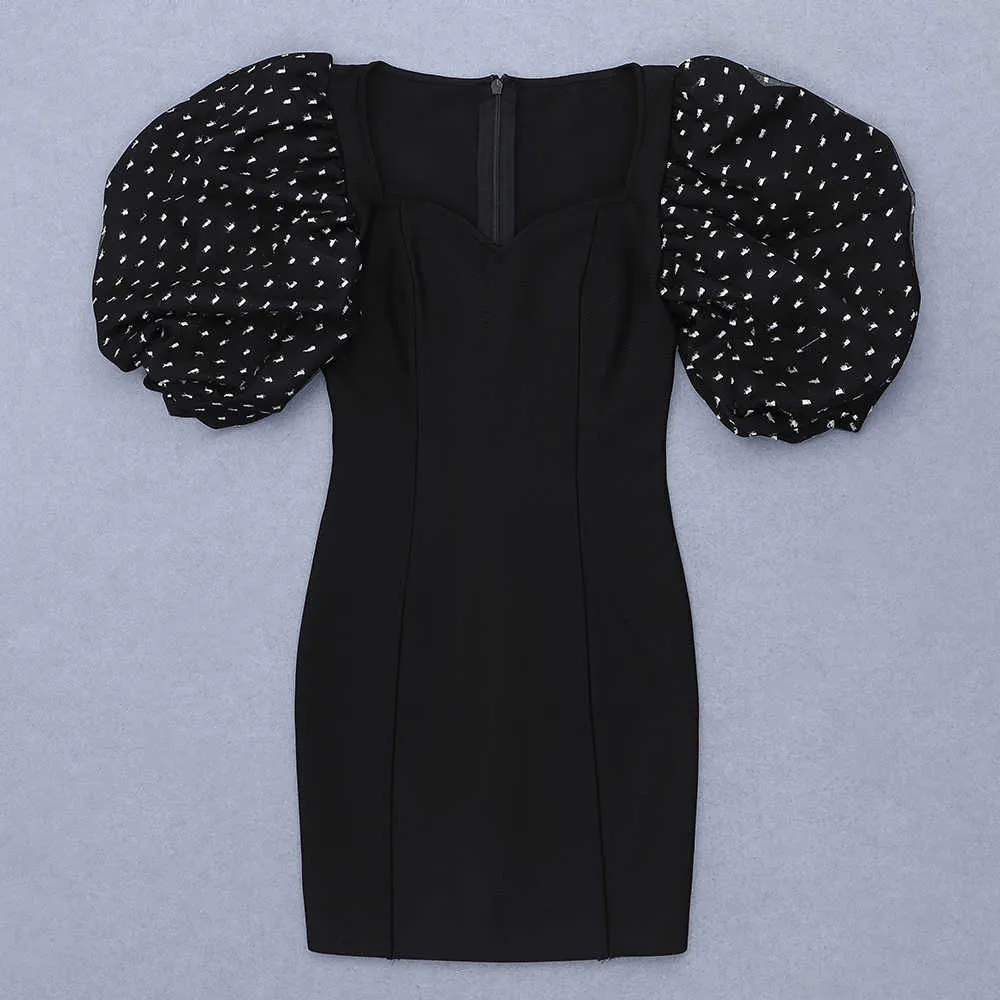 Ocstrade Bandage Dress Sexig Polka Dot Black Bodycon Ankomster Kvinnor Puff Sleeve Night Club Party ES 210527