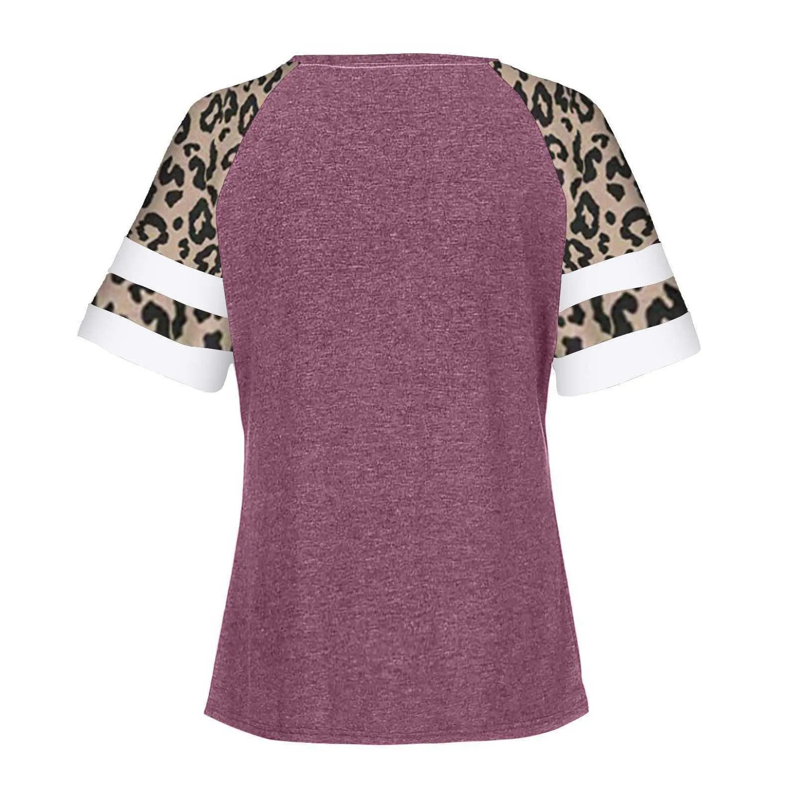 Leopardtryck Kortärmad Top Mode Kvinnors Loose O-Neck Hit Färg Tees Casual and Comfortable Plus Storlek T-shirt Sommar 2021 Y0621