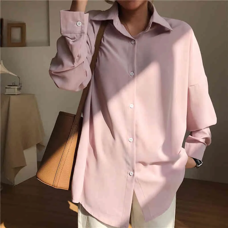 Loose Temperament for Choosing Summer Single-Breasted Long Sleeve Woman's Shirts Solid Vintage Wild Top Female 9681 210508