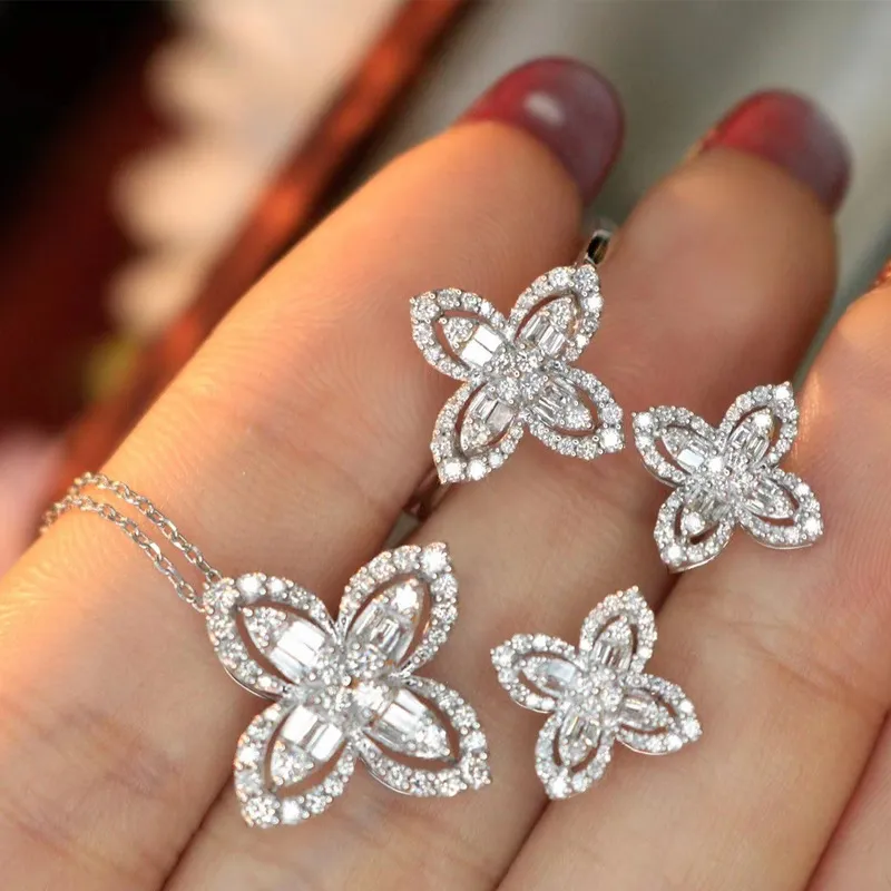 2021 mode trèfle à quatre feuilles 925 argent Sterling dubaï ensembles pour femmes anniversaire cadeau bijoux entier J6261