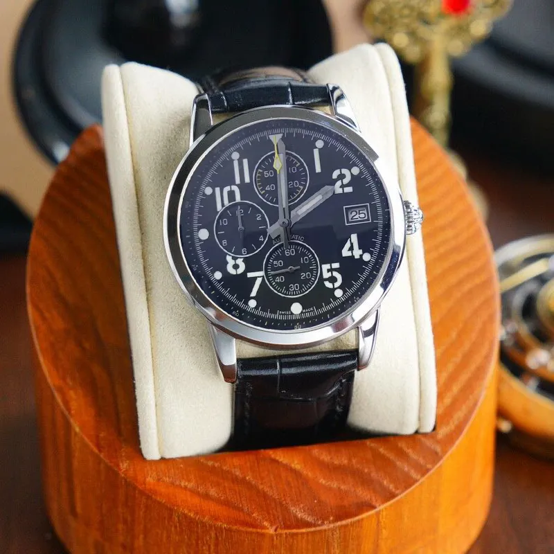 Mannelijke sport pilot klok heren super horloge quartz uurwerk stopwatch zwarte rubberen band en roestvrijstalen armband horloges 12 numbe303F
