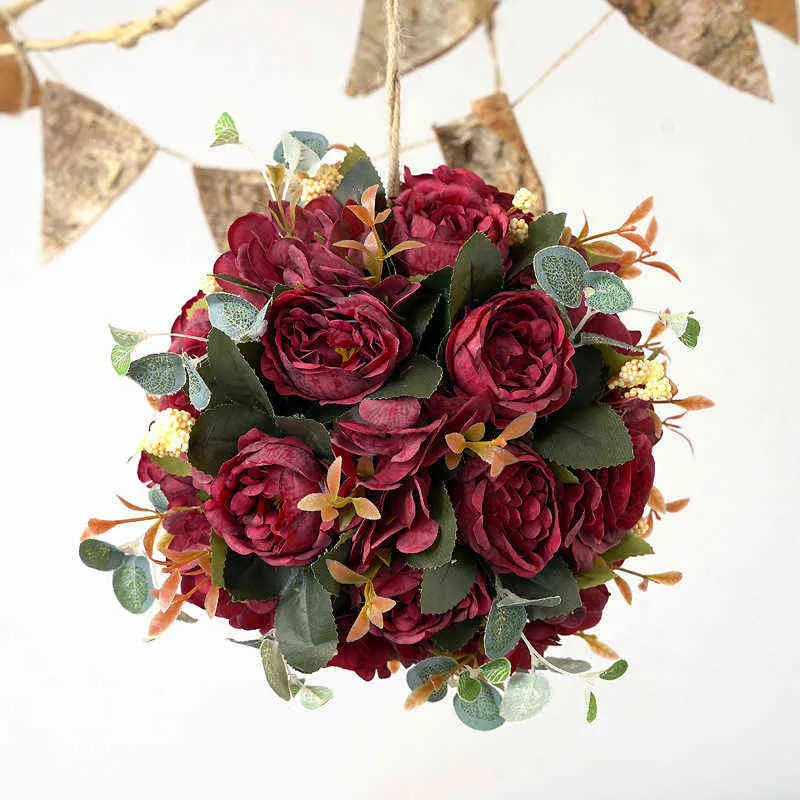 人工牡丹の花のボールの布のシルクのハランジアのバラの花の花輪のクリスマスツリーの結婚披露宴のペンダントの壁ライトの装飾211104