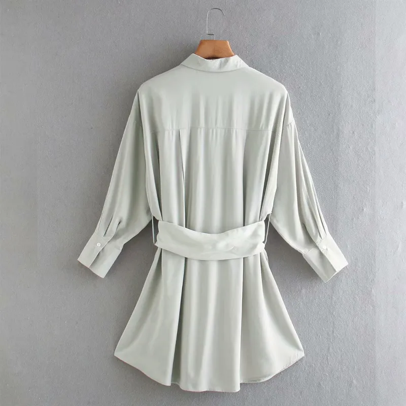 Summer Women Elegant Shirs Dress Solid Long Sleeve Sashes Vintage Mini es Female Street Loose vestidos 210513
