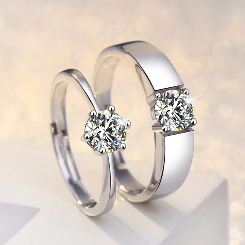 Кольцо для пары из стерлингового серебра 925 пробы с шестью челюстями из циркона, модное регулируемое кольцо с открытием, женское обручальное свадебное украшение 210507301w