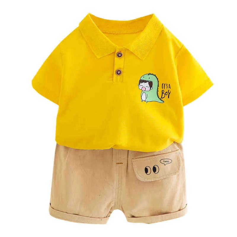 Peuter baby zomer kleding sets baby jongens cartoon revers t-shirt shorts cartoon dinosaurus kinderen outfits kinderen casual kleding G220310