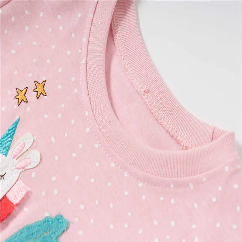 Jumping Meters Été Broderie T-shirts pour enfants ops Coton Licorne Filles chemise Applique Bébé Vêtements chemises 210529