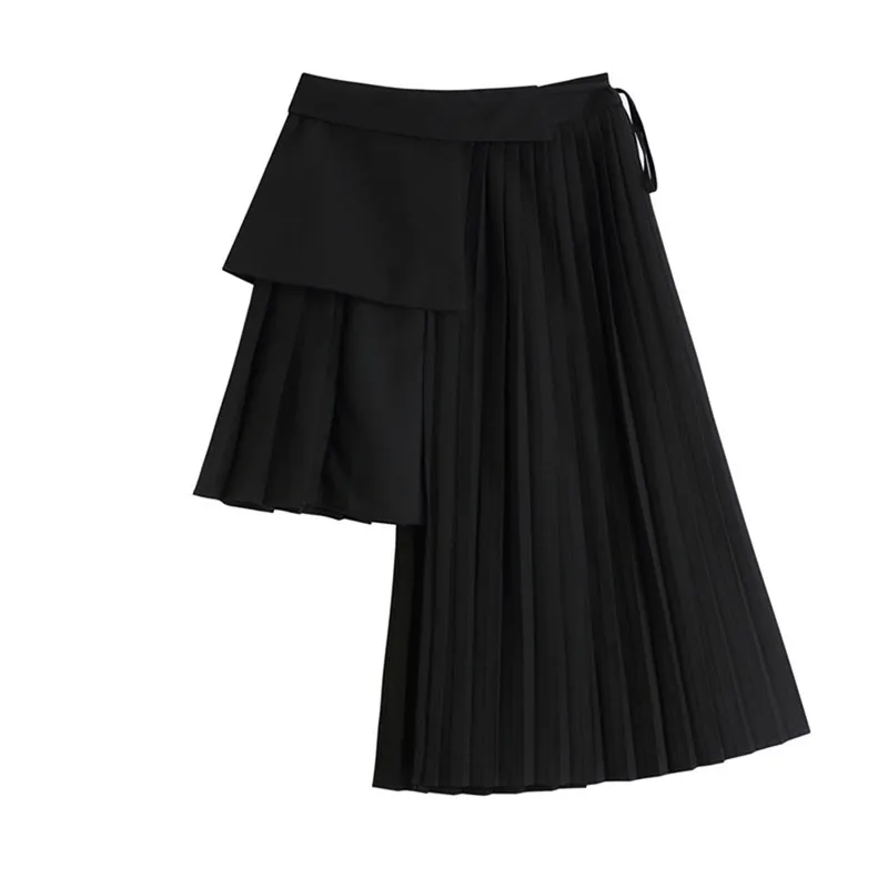 Nomikuma, falda plisada de retazos irregulares para Mujer, Falda informal con cordones de cintura alta, Faldas elegantes coreanas para Mujer, Moda 6F565 210427