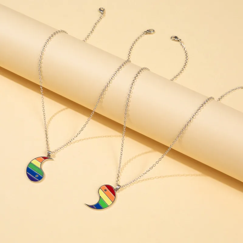 Rainbow Tai Chi Necklace For Women Men Yin Yang Gossip Lover Couple Necklaces Colorful LGBT Choker Chain Friend Jewelry Collier
