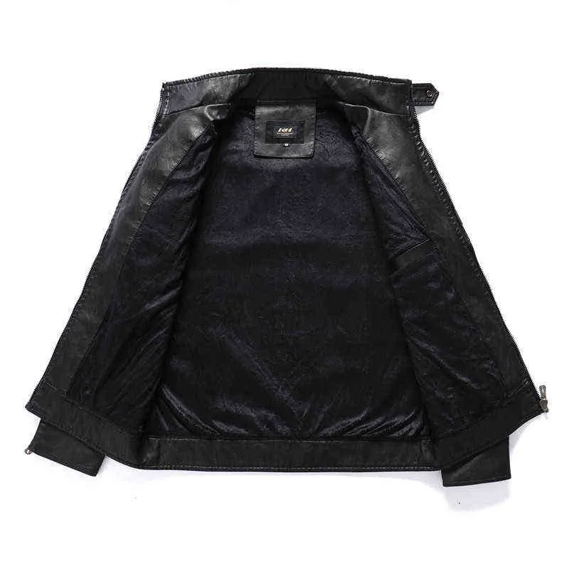 Autumn Winter Men's Motorcycle Leather Jacket Lining with Velvet Leather Coat 211111