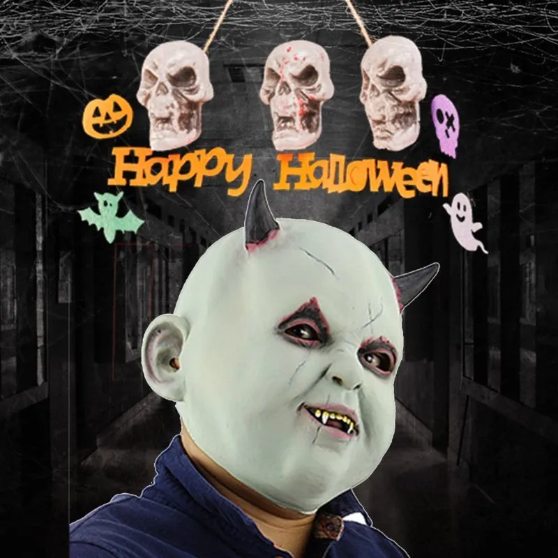 Хэллоуин жуткий страшный полное лицо маска ужасов маленький дьявол демон Ох рожок косплей костюм карнавал крепкий дом падение дома