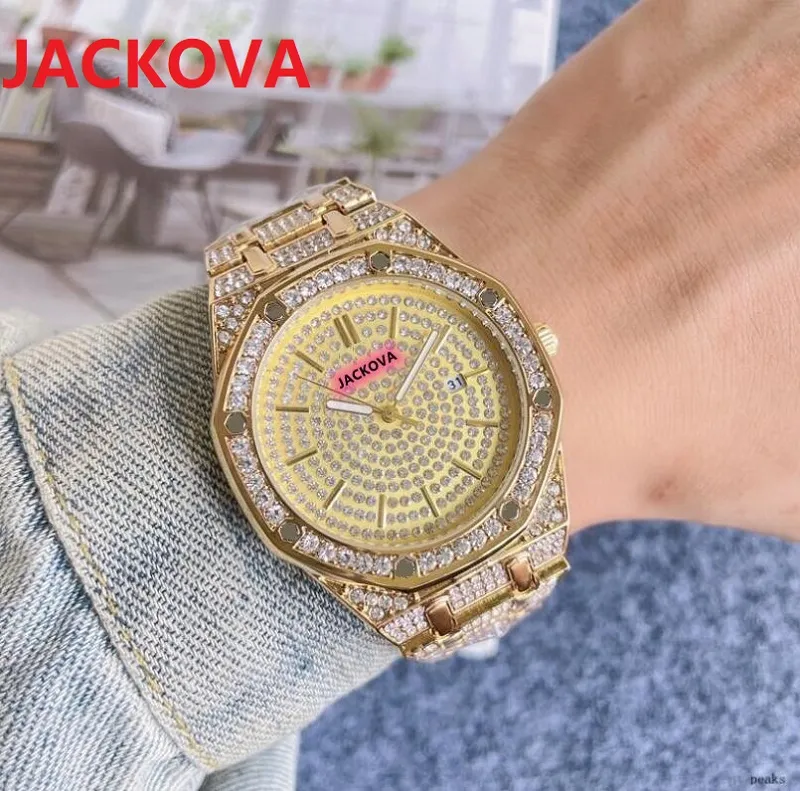 Mens Sky Big Diamonds Ring Dail Relojes de cuarzo 42 mm Presidente de acero inoxidable Clásico Calendario de oro rosa Pulsera de negocios Wa280m