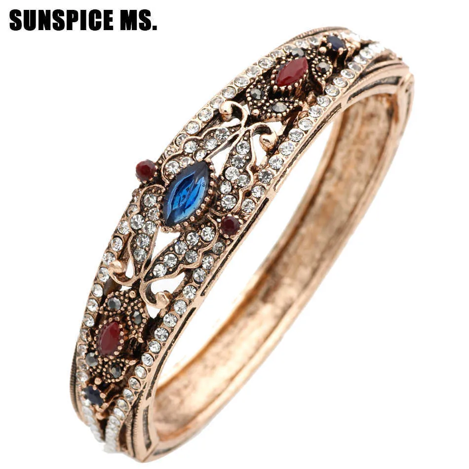 New Style Turkish Vintage Flower Bangle Cuff for Women Banquet Jewelry Antique Gold Color Resin Fine Bracelet Retro Bijoux Gift Q0719