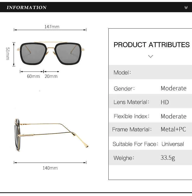 Tony Stark Flight 006スタイル高品質サングラスメンズスクエアアビエーションブランドデザインサンガラスOCULOS DE SOL UV400216O